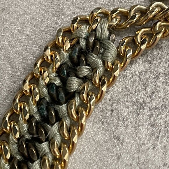 Lee Angel Vintage Bold Blue Thread Wrapped Gold Link Chain Choker Necklace 16" - Picture 5 of 5